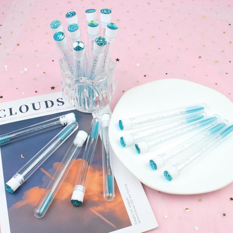 SenRocc 20 Sets Mascara Wand Tube Diamond Eyelash Spoolies Babyblue Mascara Brushes Lash Brush Makeup Tool Applicator Eyelash Brush Tubes Makeup Brush (4C-Babyblue) - Image 5
